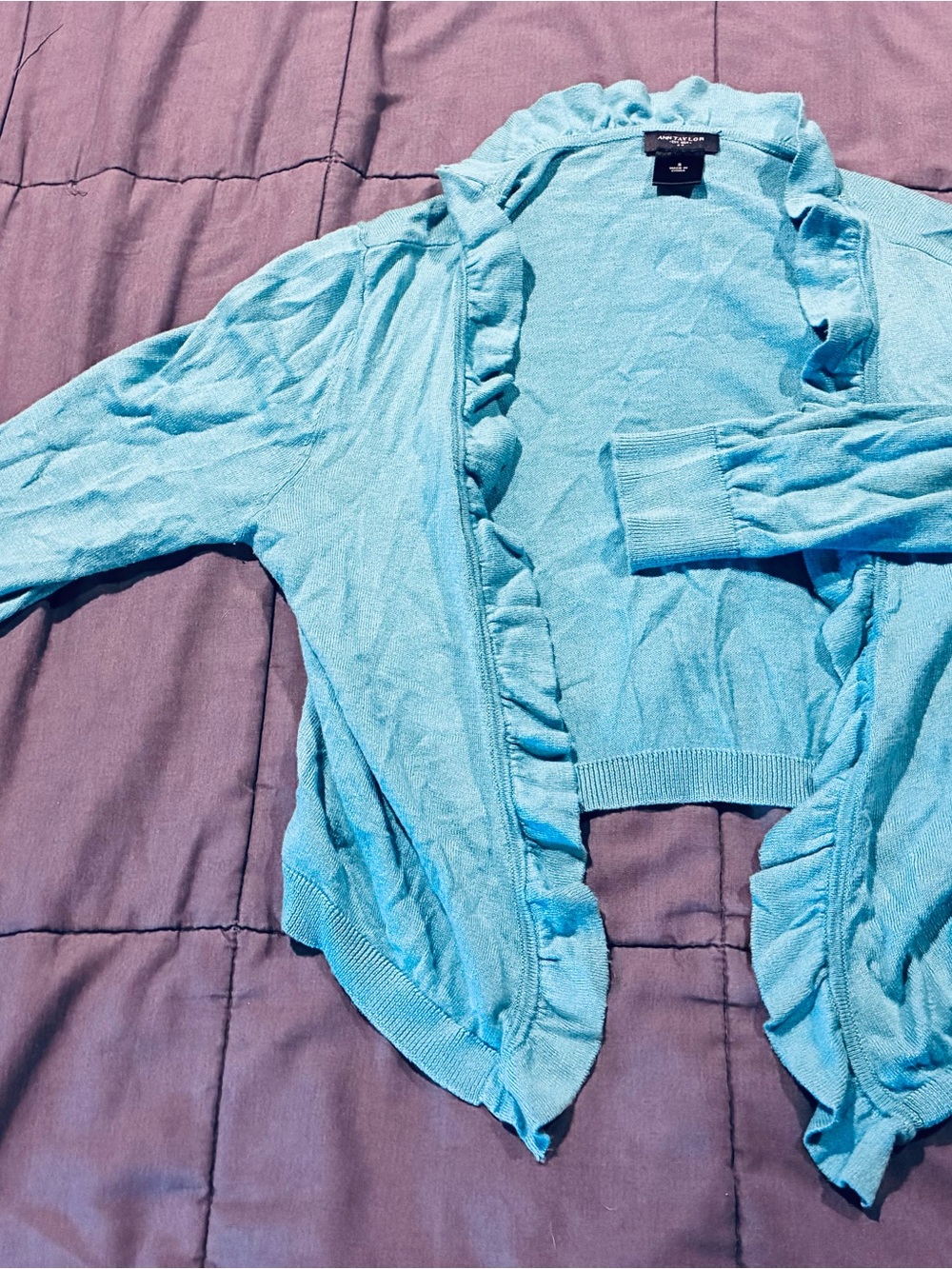 Ann Taylor Ruffled Open-Front Sweater Cardigan
